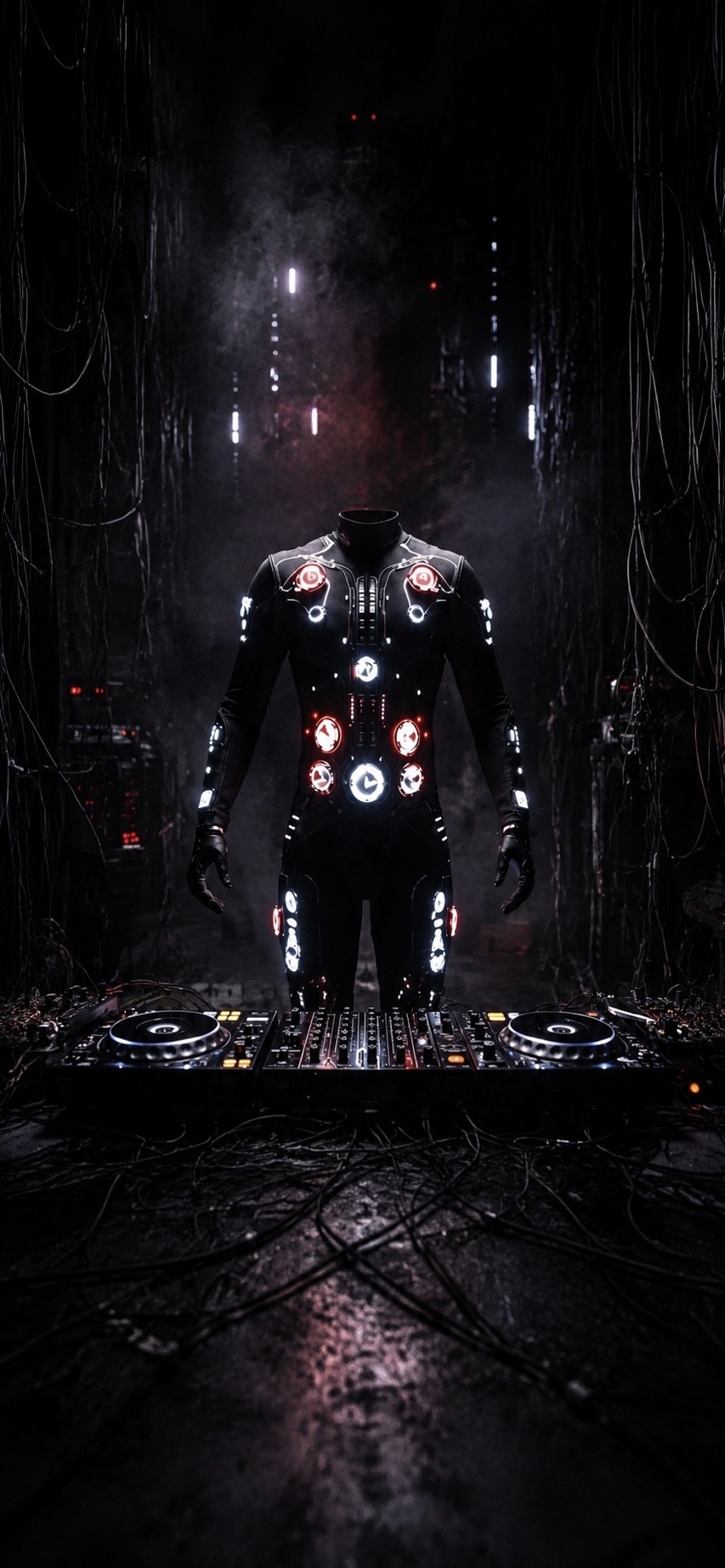 The suit standing behind a classic mixer console